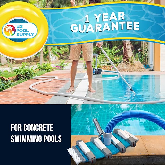 U.S. Pool Supply 17.5" Heavy Duty Weighted Flexible Concrete Swimming Pool Vacuum Head with Side Brushes and EZ Clip Handle - Professional Grade - Faster Cleaning, Easier Debris Removal, Clean Walls