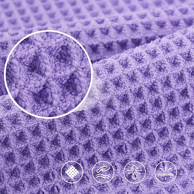 POLYTE 430 GSM Microfiber Oversize Quick Dry Lint Free Bath Towel, 60 x 30 in, 4 Pack (Waffle Weave)