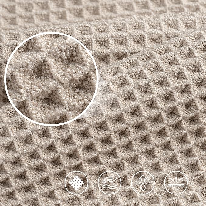 POLYTE 430 GSM Microfiber Oversize Quick Dry Lint Free Bath Towel, 60 x 30 in, 4 Pack (Waffle Weave)
