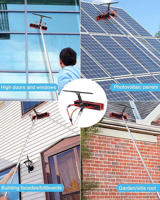 16.5ft Solar Panel Cleaning Brush & Squeegee, 2 Dusting Brush, Lightweight & Extendable Poles, Water Fed Poles Kit, Upgrade Window Washing Equipment
