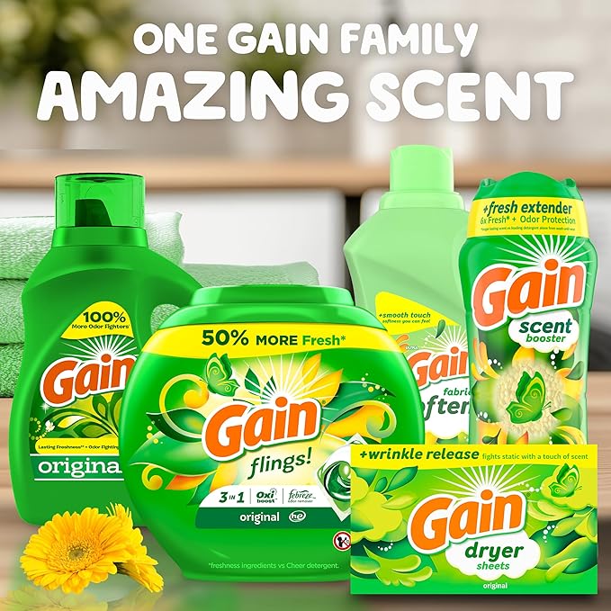 Gain Flings Laundry Detergent Pacs, Odor Defense, 112 Count, Original Scent, 3 in 1 HE Compatible Detergent Pacs with Oxi Boost and Febreeze