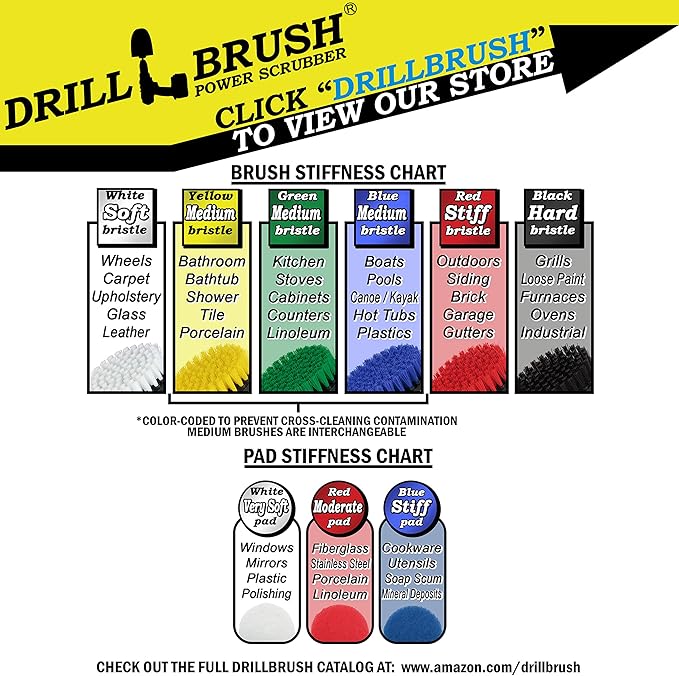 Cleaning Supplies - Bathroom Accessories - Drill Brush - Scouring Pad - Shower Cleaner - Bath Mat - Tile - Bathtub - Sink - Shower Door - Grout Cleaner - Kitchen Accessories - Outdoor - Scrub Brush