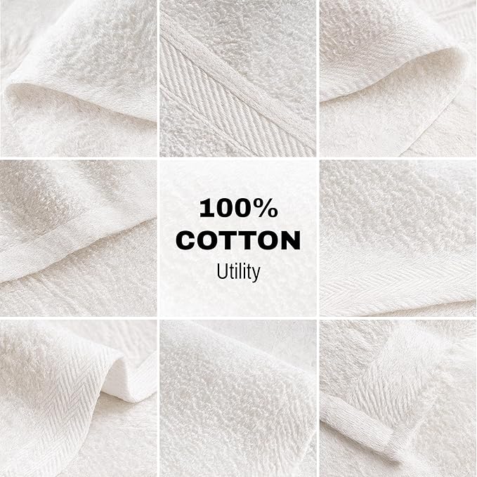 JMR White Bath Towels Bulk Pack of 12 (22x44) - 100% Cotton Lightweight & Quick-Dry Cotton Towels for Hotel, Rental Properties, Gym & Commercial Use