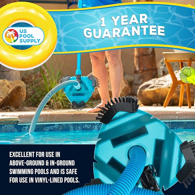 U.S. Pool Supply Professional 13" Triangular Weighted Super Flexible Swimming Pool Vacuum Head with Side Brushes, Swivel Connection - Above-Ground & Inground Swimming Pools, Secure Lock Pole Handle