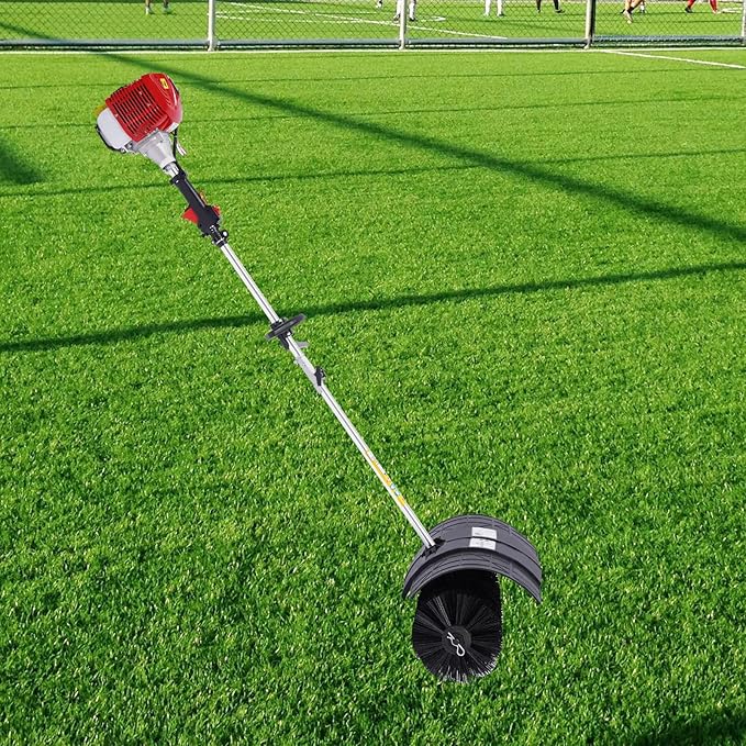 Handheld Sweeper, 2-Stroke Gas Power Sweeping Broom Single Cylinder Driveway Turf Artificial Grass Snow Clean Sweeper Cleaner Tools Suitable for Walkway Cleaning Boulevards and Driveway(52cc)