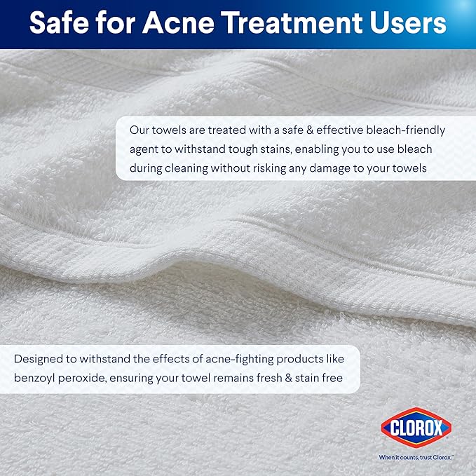 CLOROX Bleach Friendly Towels, Quick Dry, 100% Cotton Bath Towels (30" x 52"), Highly Absorbent Soft Lightweight, Ideal for Everyday Use, Easy to Wash(2 Pack, White)