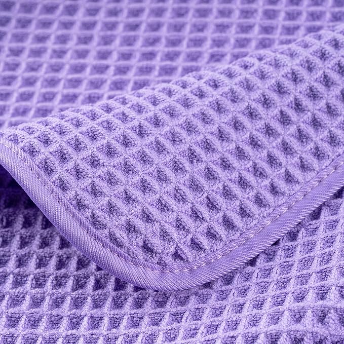 POLYTE 430 GSM Microfiber Oversize Quick Dry Lint Free Bath Towel, 60 x 30 in, 4 Pack (Waffle Weave)