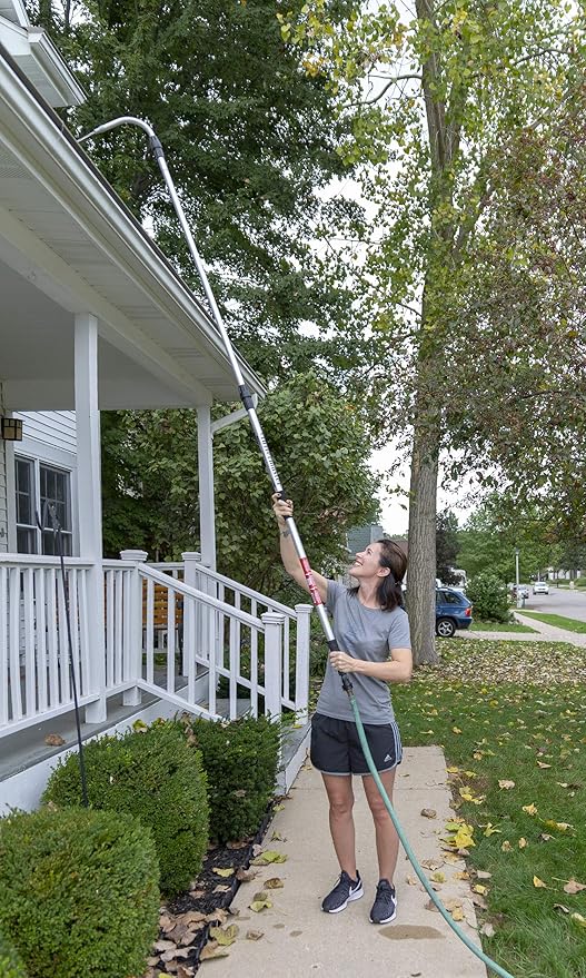 Guttermaster GM-CUR Classic Telescopic Water Fed Pole With Curved End, Connects to Most Garden Hoses, No Special Attachments Needed, Extends 12 Feet