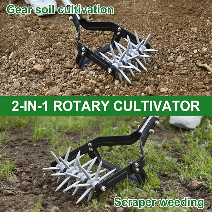 Rotary Cultivator, can Loosen Soil and Remove Weeds, a 2-in-1 Tilling Tool, with a 67-in Long Handle, Suitable for Tilling in Flower Beds, Planter Boxes, Vegetable Plots and Courtyards