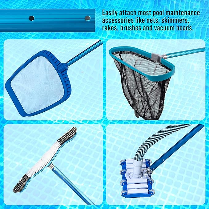 U.S. Pool Supply 12 Foot Swimming Pool Pole Telescopic - Aluminum Pool Skimmer Pole Net, Rake, Brush, Vacuum Head Handle, Attach Cleaning Equipment Accessories, Adjustable 3 Piece Expandable Extension