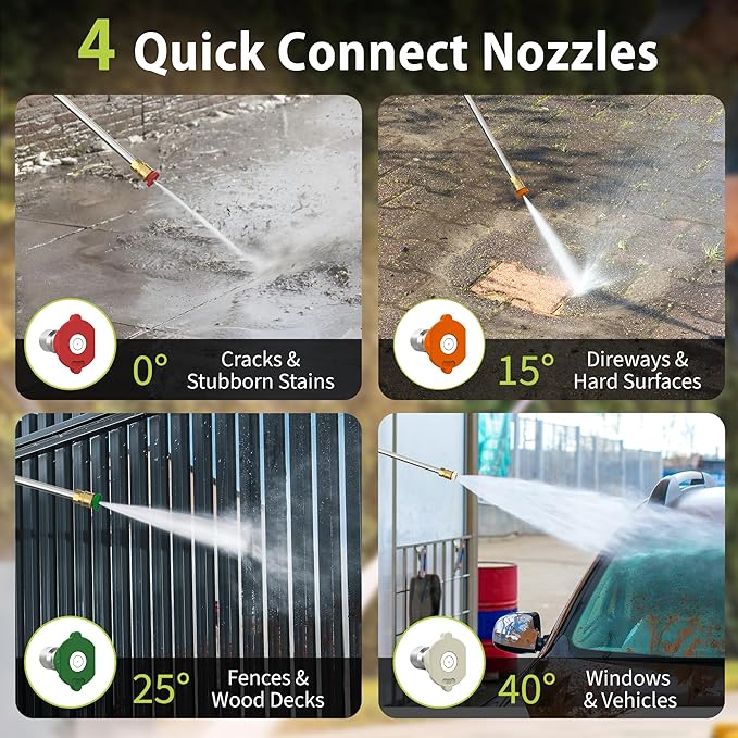 Yeryork Pressure Washer, Power Washer with 4 Lockable Wheels, Steel Wand, 4 Quick Connect Nozzles, 500ml Foam Cannon, High Pressure Washer for Decks/Driveways/Cars Cleaning