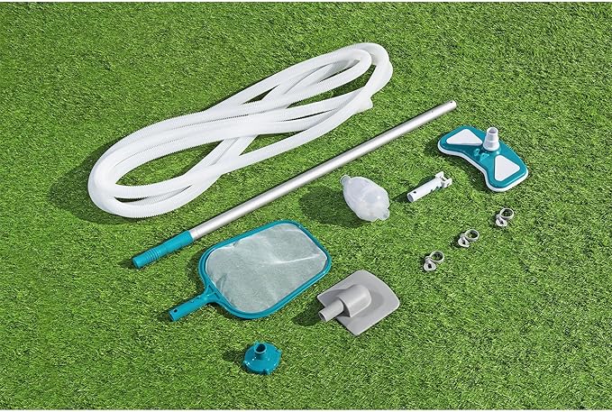 Bestway Basic Pool Cleaning Kit, Includes Pool Vacuum, Skimmer Net, 9' Pole, & Hose, Compatible W/Most Above Ground Pools, Blue