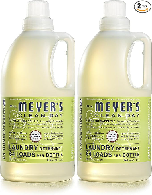 MRS. MEYER'S CLEAN DAY Liquid Laundry Detergent, Infused with Essential Oils, Lemon Verbena, 64 oz - Pack of 2 (128 Loads)