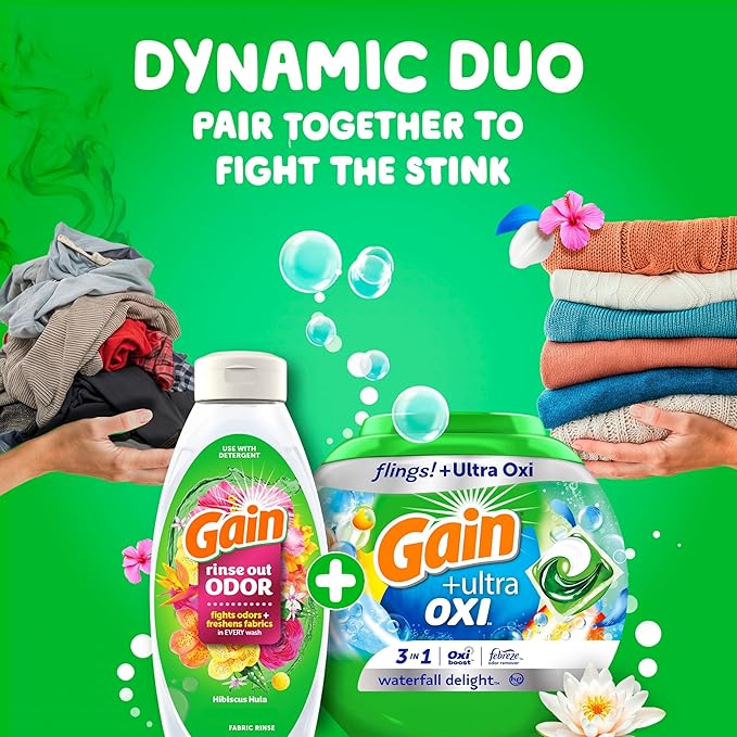 Gain Flings Ultra Oxi Laundry Detergent Pacs, 102 Count, Waterfall Delight Scent, with Odor Defense, concentrated laundry soap pacs