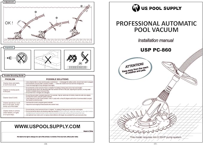 U.S. Pool Supply Professional Suction Pool Cleaner, Inground Automatic Pool Vacuum Cleaner with Hose - Swimming Sweeper Vac Cleaning Suction-Side Cleaners - Auto Creepy Sweeps Removes Debris, Leaves