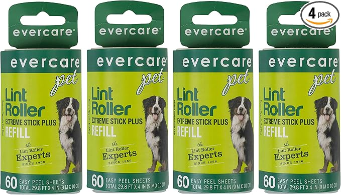 Evercare Extra Sticky Pet Lint Roller Refill 60 sheets - Pack of 4 by Evercare