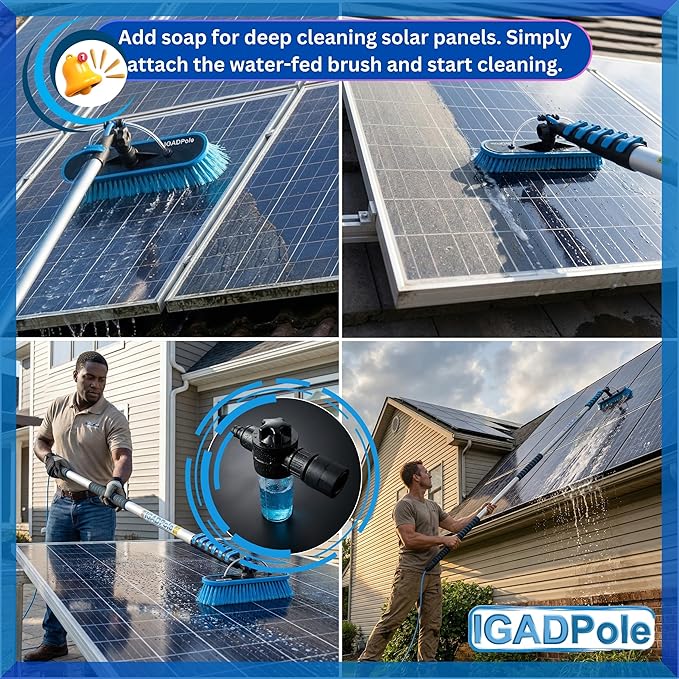 IGADPole 20 FT Water-Fed Cleaning Kit – Extendable Telescopic Pole with Soap-Dispenser, Brush & Cobweb Duster, Adjustable 5-20 FT Handle for Safe High Window, Gutter, Solar Panel & Exterior Cleaning