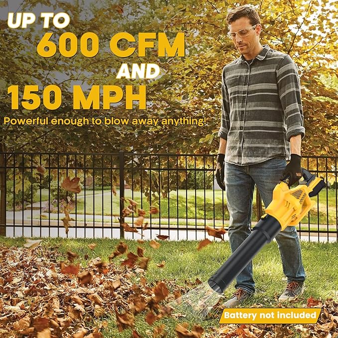 QuliMetal Cordless Leaf Blower Compatible with Dewalt 20V Max Battery, 500CFM/150MPH Electric Leaf Blower Cordless, 6 Speed Modes, Battery Powered Blowers for Lawn Care, Yard (Tool Only)