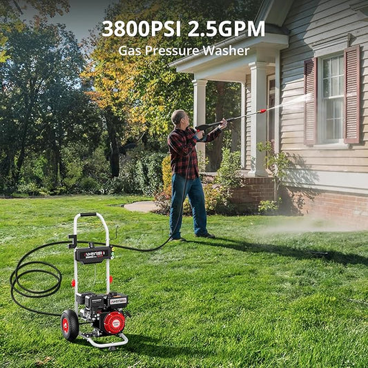 AMERISUN 3800 PSI Gas Pressure Washer 2.5 GPM with 212cc 4-Stroke OHV Engine, 5 Quick-Connect Nozzles & 10" Wheels, Heavy Duty Power Washer for Driveways, Cars, Patios, Decks & House Siding