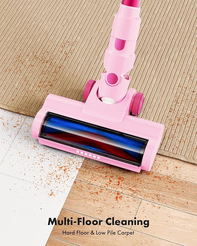 Trucozie Cordless Vacuum Cleaner, 8-in-1 Lightweight Stick Vacuum with 45mins Runtime, Powerful Suction, Rechargeable Cordless Vacuum for Carpet, Tile, Pet Hair, Hardwood Floors, Pink