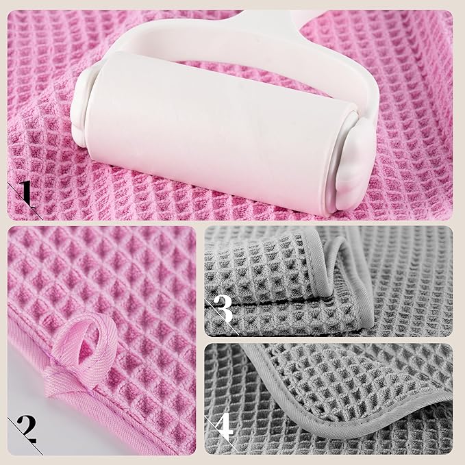 POLYTE 430 GSM Microfiber Oversize Quick Dry Lint Free Bath Towel, 60 x 30 in, 4 Pack (Waffle Weave)