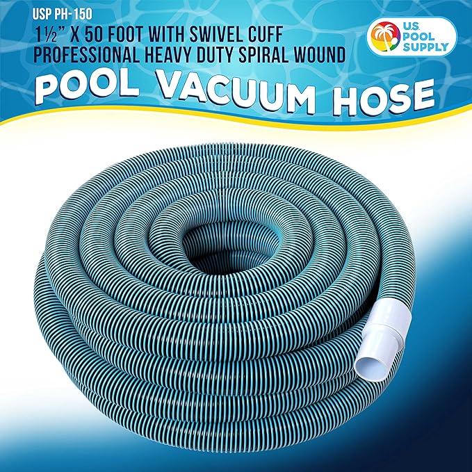 U.S. Pool Supply Pool Vacuum Hose - 1-1/2" x 50' Professional Heavy Duty Pool Hose for Inground, Spiral Wound with Kink-Free Swivel Cuff - Connect to Vacuum Heads, Skimmer, Cleaner, Filter Pump Inlet