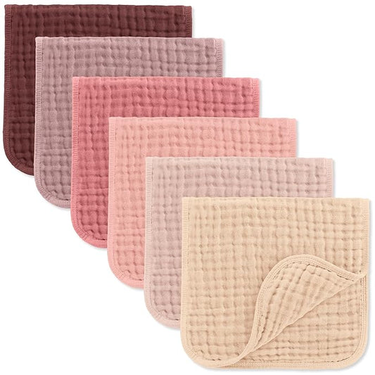 Comfy Cubs Muslin Burp Cloths 20" x 10", Pack of 6 - Large, 6-Layer, Ultra Absorbent 100% Cotton for Baby Drool and Messes - Soft, Safe & Gentle Baby Burp Cloths Set for Boys & Girls - Multi Girl