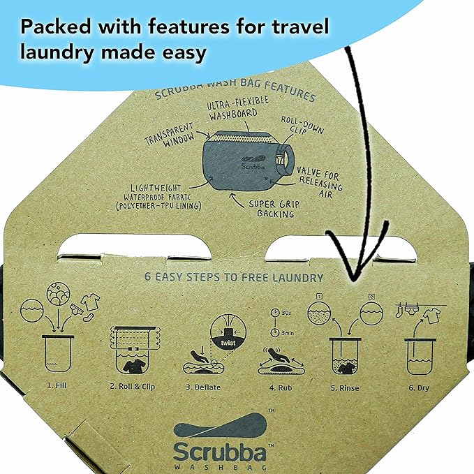 Scrubba Wash Bag Portable Washing Machine - Lightweight Manual Washing Machine for Travel, Camping, Laundry, Baby Clothes - Travel Essentials, Gift - use with Laundry Detergent/Sheets - 5.3 oz.