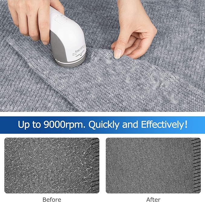 BEAUTURAL Fabric Shaver and Lint Remover, Portable Sweater Defuzzer | Battery Operated, 2 Speeds, 2 Replaceable Stainless Steel Blades, Remove Clothes Fuzz, Lint Balls, Pills, Bobbles - Image 3