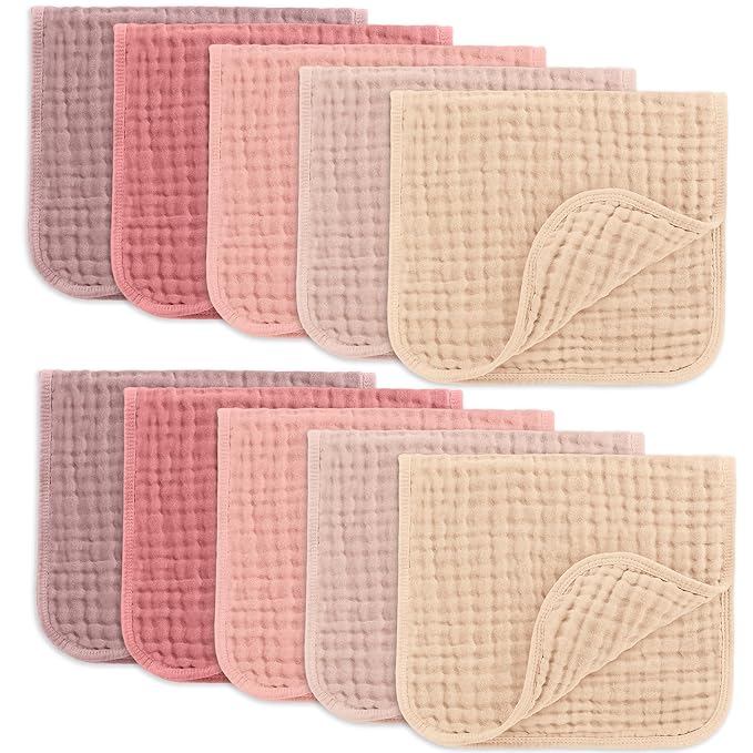 Comfy Cubs Muslin Burp Cloths 20" x 10", Pack of 10 - Large, 6-Layer, Ultra Absorbent 100% Cotton for Baby Drool and Messes - Soft, Safe & Gentle Baby Burp Cloths for Boys & Girls - Multi Girl