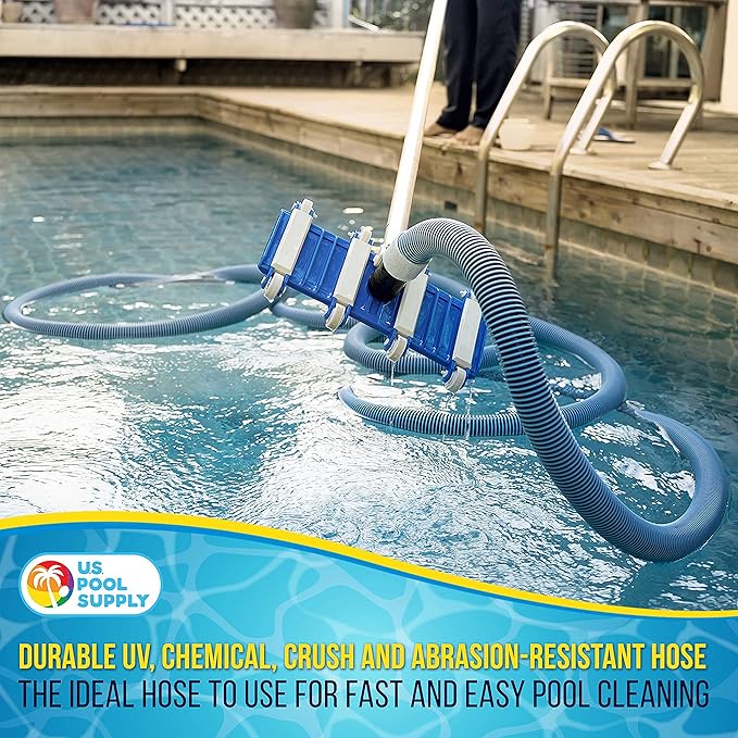 U.S. Pool Supply Pool Vacuum Hose - 1-1/2" x 25' Professional Heavy Duty Pool Hose for Inground, Spiral Wound with Kink-Free Swivel Cuff - Connect to Vacuum Heads, Skimmer, Cleaner, Filter Pump Inlet