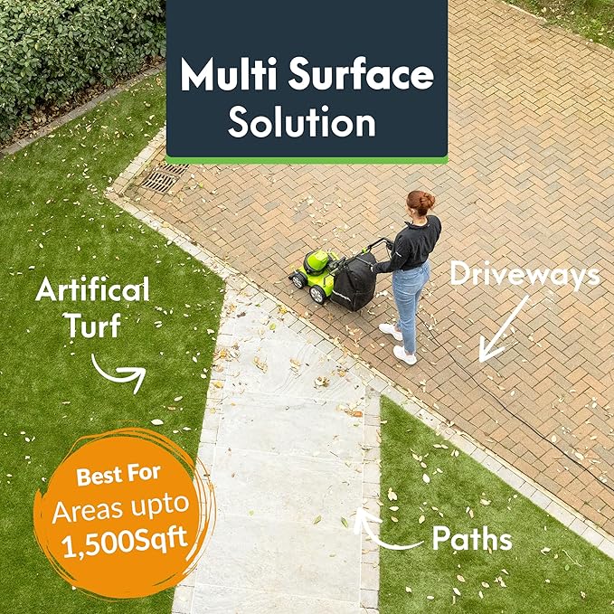 GreenSweep Vac & Blow | Compact 3 in 1 Vacuum, Blower & Mulcher for Small Yards, Artificial Lawns, Grass, Patio's & Driveways, for Upto 1,500 Sq Ft Spaces.