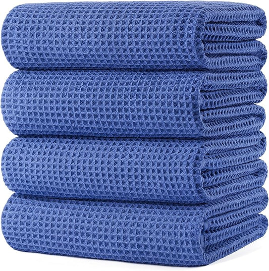 POLYTE 430 GSM Microfiber Oversize Quick Dry Lint Free Bath Towel, 60 x 30 in, 4 Pack (Waffle Weave)