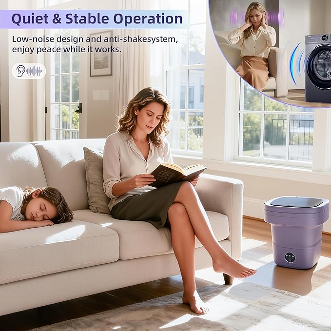 Mini Laundry Machine, 16L Portable Washing Machine with Spin Basket, Portable Laundry Machine Suitable for Baby Clothes, Underwear, Socks, Foldable Design for Camping, Hotels and Apartments(Purple)