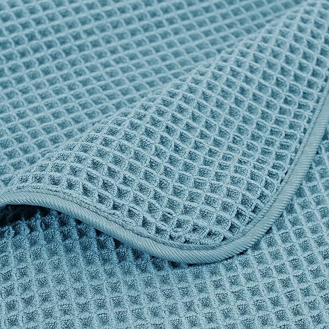 POLYTE 430 GSM Microfiber Oversize Quick Dry Lint Free Bath Towel, 60 x 30 in, 4 Pack (Waffle Weave)