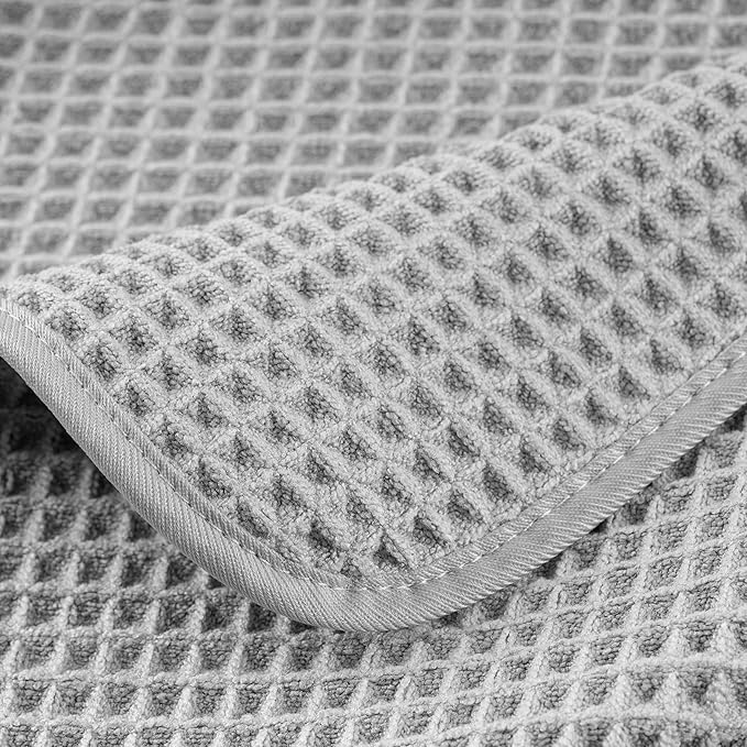 POLYTE 430 GSM Microfiber Oversize Quick Dry Lint Free Bath Towel, 60 x 30 in, 4 Pack (Waffle Weave)
