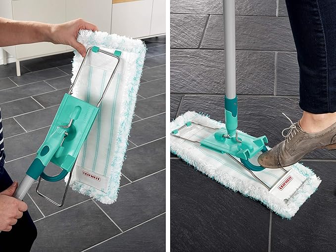Leifheit Profi XL Floor Washer, Microfibre mop with Micro Duo & Static Plus Washable Covers, 140 cm Steel Handle, Flat Broom, Household Accessory for All Types of Floors, 360° Head