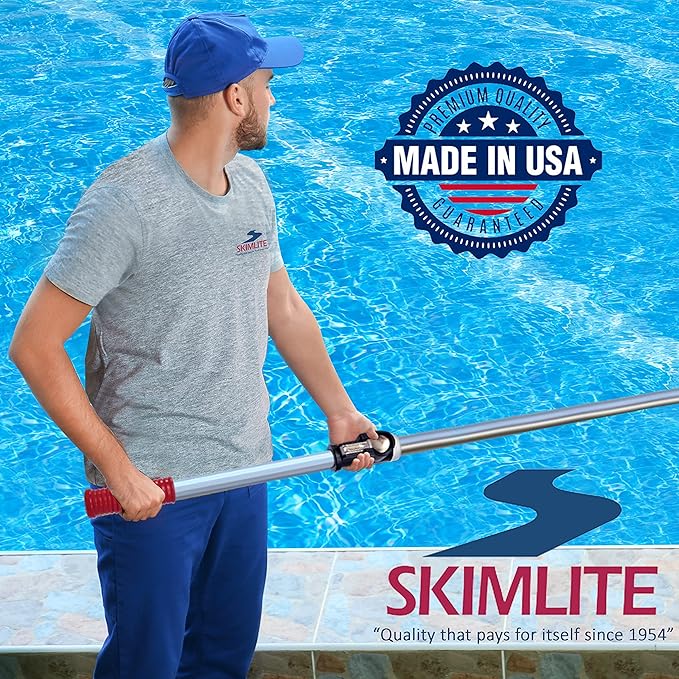 SKIMLITE MANUFACTURING Snaplite Telescopic Pool Pole 12 Ft Adjustable Cleaning Poles Push Button Lock Light Weight Easy Grip, Includes Universal Threaded Adapter for Skimmer Net Brush Vacuum Head