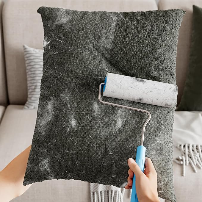 Large Surface Extra Sticky Lint Roller, 6.3''Wide Roller for Pet Hair | 444 Sheets Long Handle Lint Remover for Clothes, Furniture, Carpet, Cat Hair Remover, 1 Handles, 4 Rollers - Image 2