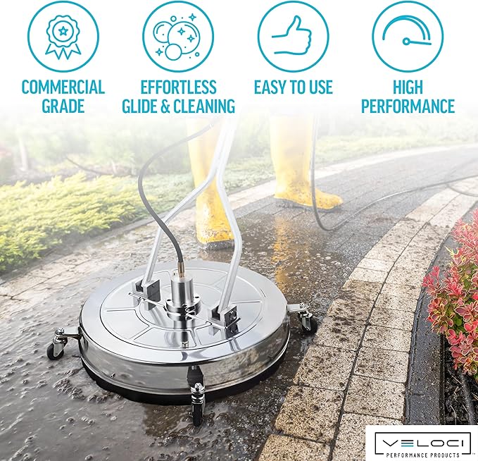 Veloci Performance HydroJet Pressure Washer Surface Cleaner Attachment with Gun for Driveways, Concrete, Patios, Commercial-Grade, 22.2002, 24”