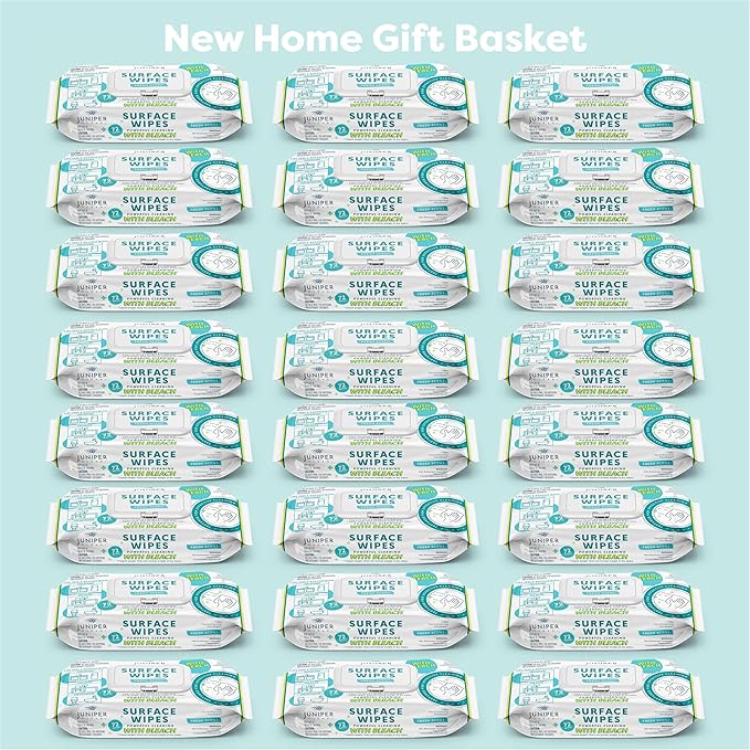 24 Pack Surface Cleaning Wipes with Bleach, All-Purpose Cleaner for Bathroom, Kitchen, Office, 1728 Count Soft Flow with Gift Basket