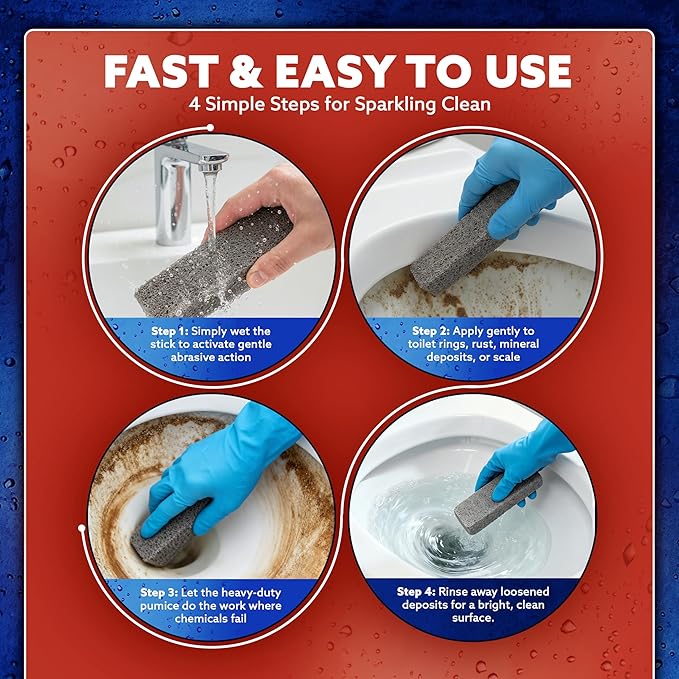 PUMIE Pumice Scouring Stick for Cleaning Toilet Rings Stain & Hard Water Rings, Tough Bathroom, Pools & Tubs, Extra Strong Heavy Duty Pumice Stone for Toilet Cleaning, Rust, Grills & Ovens- Pack of 12