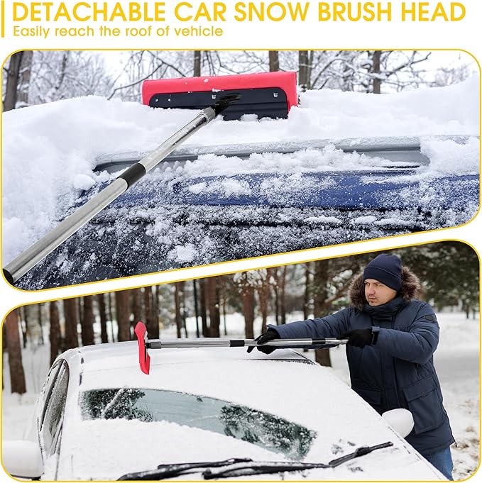 2-in-1 Leaf Roof Brush and Snow Rake, Roof Cleaning Brush & Leaf Removal Tool, Adjustable 5-20ft Cleaning Brush Tool for Cleaning Shingles, Solar Panels, Car Tops with No-Scratch Head