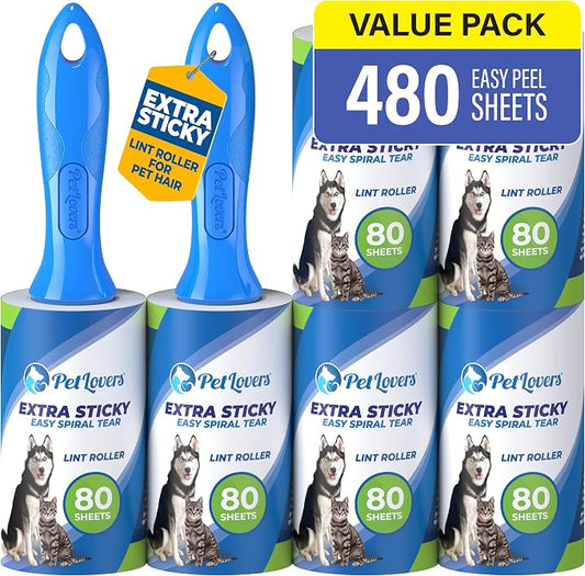 PetLovers Lint Rollers for Pet Hair Extra Sticky 6 Pack - Lint Remover for Clothes by PetLovers