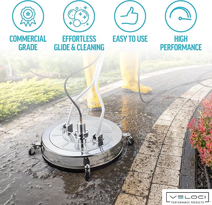 Veloci Performance HydroJet Pressure Washer Surface Cleaner Attachment with Gun for Driveways, Concrete, Patios, Commercial-Grade, 22.2001, 21”