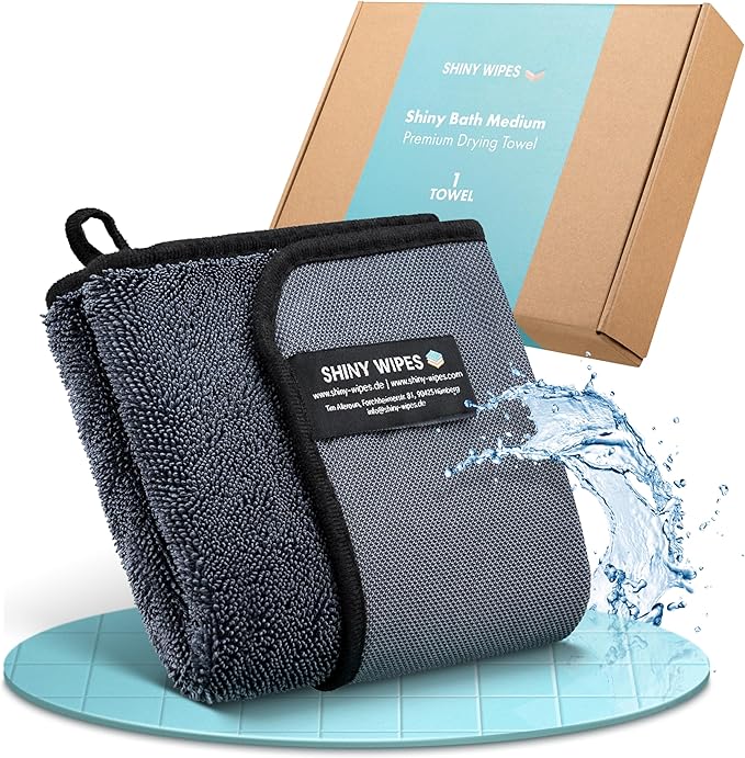 Shiny Wipes Medium Drying Towel, The Original, 12x16in/30x40cm, Ultra Absorbent Twisted-Loop Design, Streak-Free Towel Cloth for Shower, Household, Car, No Streaks or Limescale (1 Towel)