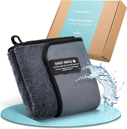 Shiny Wipes Medium Drying Towel, The Original, 12x16in/30x40cm, Ultra Absorbent Twisted-Loop Design, Streak-Free Towel Cloth for Shower, Household, Car, No Streaks or Limescale (1 Towel)