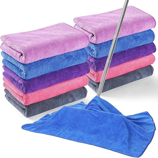 10 Pcs Extra Large Microfiber Cleaning Cloth 30" x 20" Large Floor Microfiber Towel Reusable Washable Free Lint Free Cloth Rag for Squeegee Mop Floor Window Housekeeping (Bright Color)