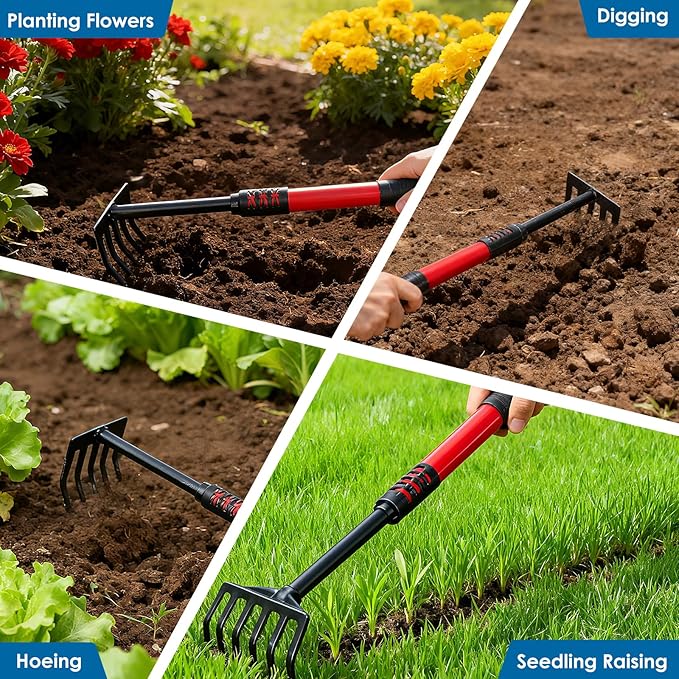 Gutter Cleaning Tools from The Ground, Adjustable Gutter Cleaning Pole with 180° Pivoting Head, Gutter Rake & 2 Gutter Brush, Gutter Cleaner Tool for Removing Leaves, Debris & Spider Webs (Black)