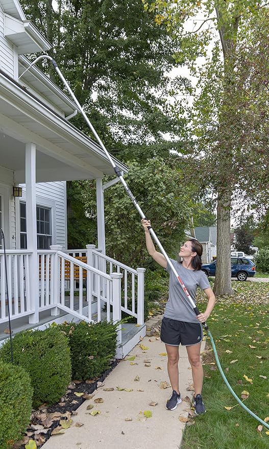 Guttermaster Pro Telescopic Water Fed Pole, Gutter Cleaning Tool with Curved End -Easy Gutter Cleaning from the Ground, Connects to Most Garden Hoses, No Special Attachments Needed,Extends 16 Feet